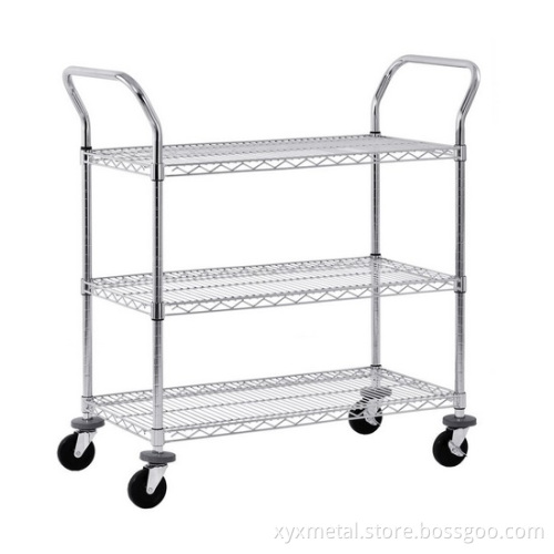 4"Casters Mesh Cart Rack with 3 Shelves Wire Shelving